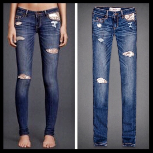 Hollister Denim - HOLLISTER | Medium Wash Skinny Jean Sequin Stretch